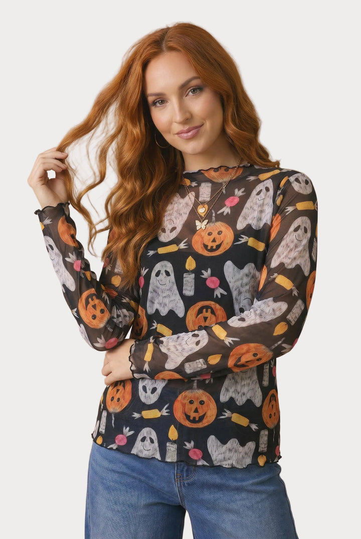 Tricks & Treats Halloween Mesh Top