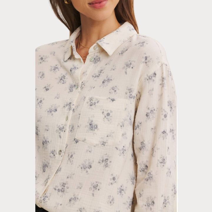 Airy Cotton Gauze Floral Shirt | Relaxed Oversized Button-Down