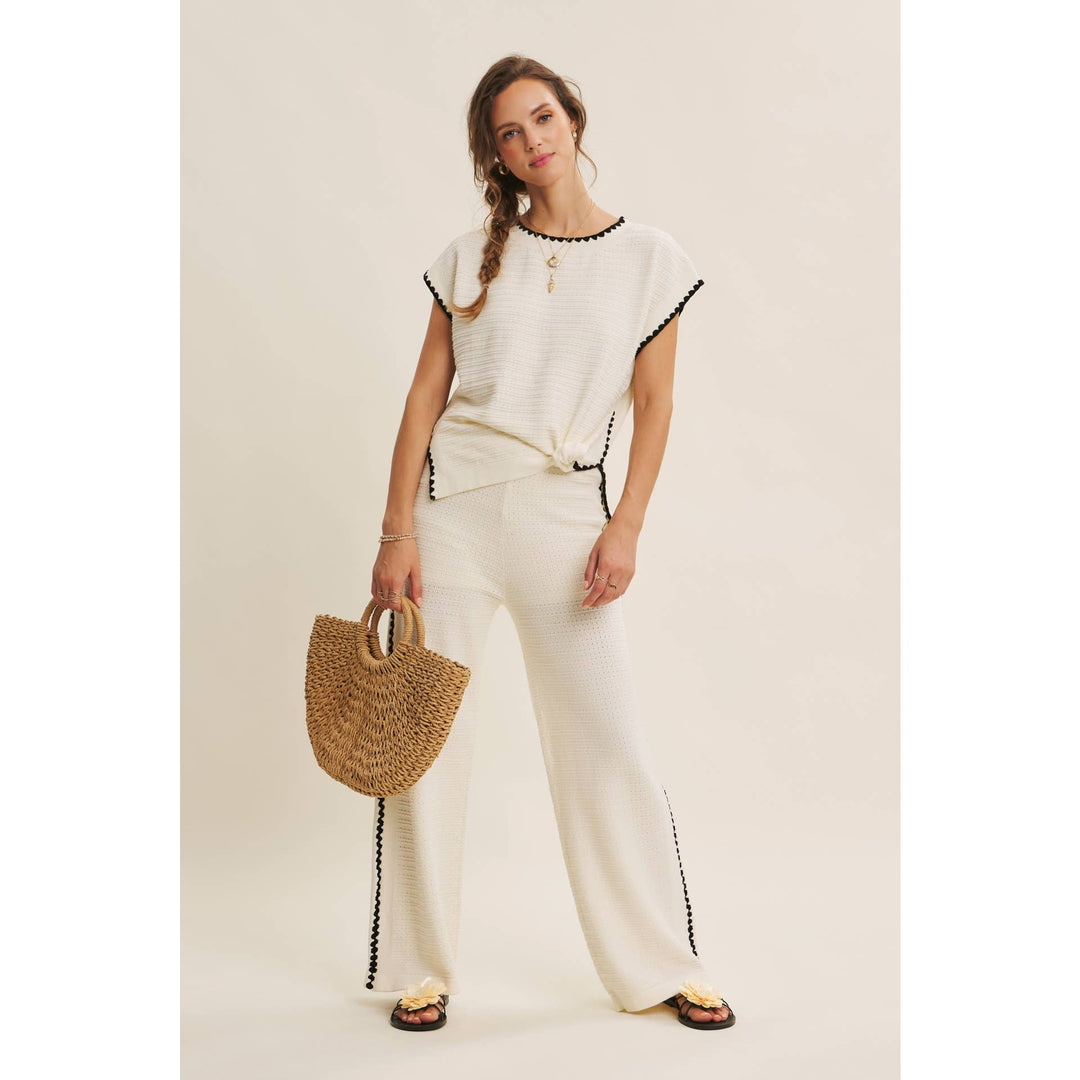 Playful Whipstitch Textured Sweater Top