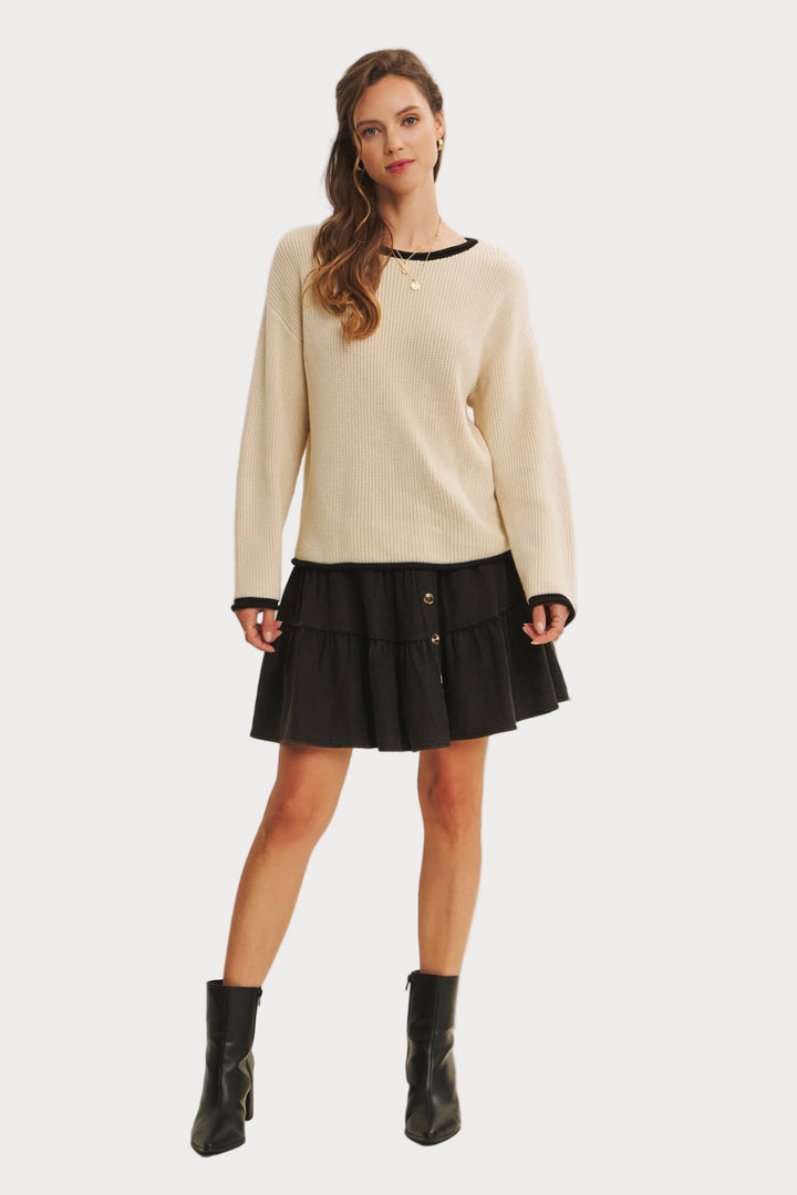 Contrast Trim Crewneck Sweater