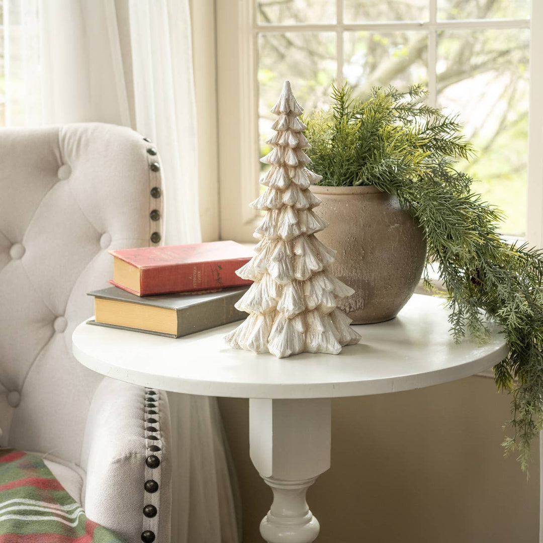 cream glittered tabletop Christmas tree décor 12 inch height