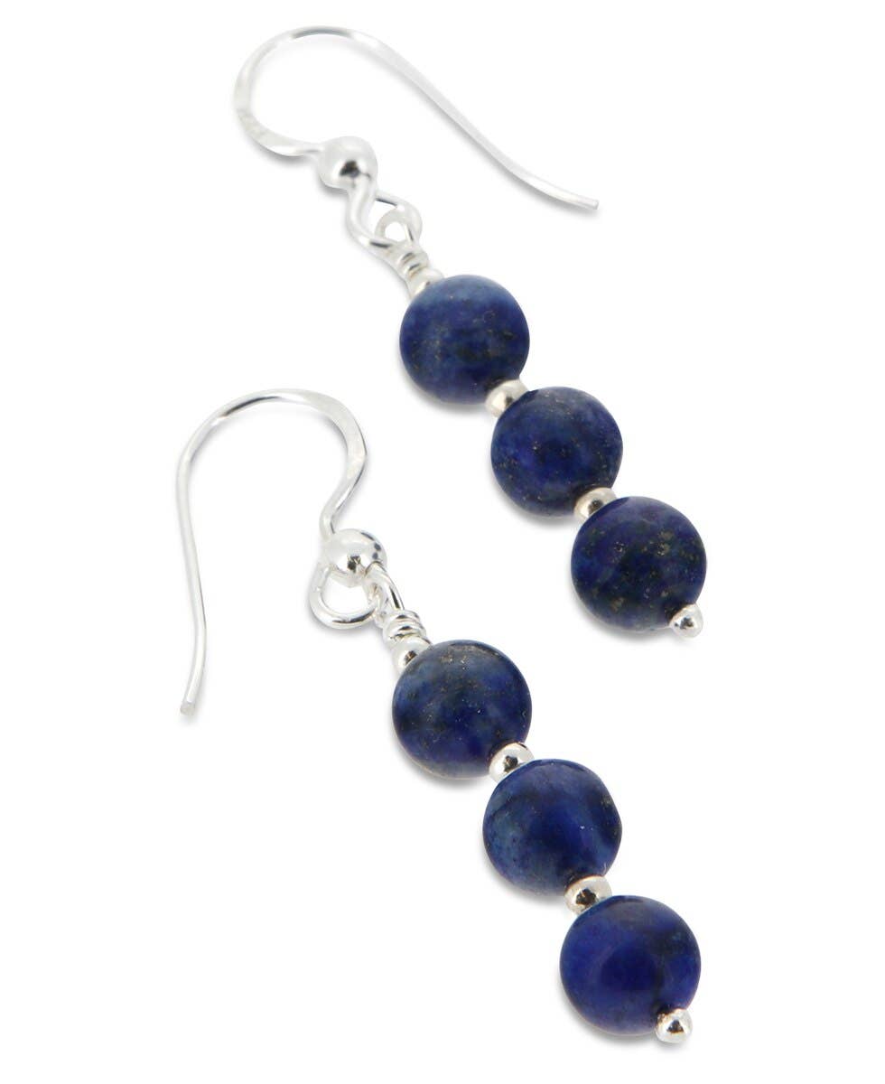 Tiered Beaded Lapis Sterling Silver Earrings