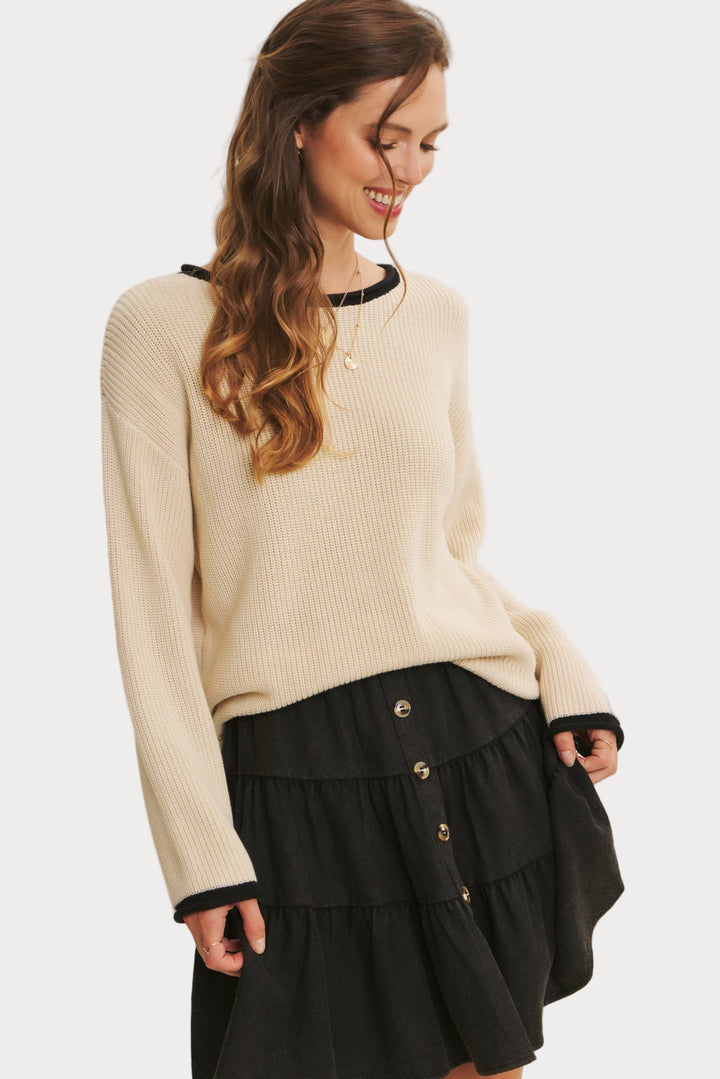 Contrast Trim Crewneck Sweater