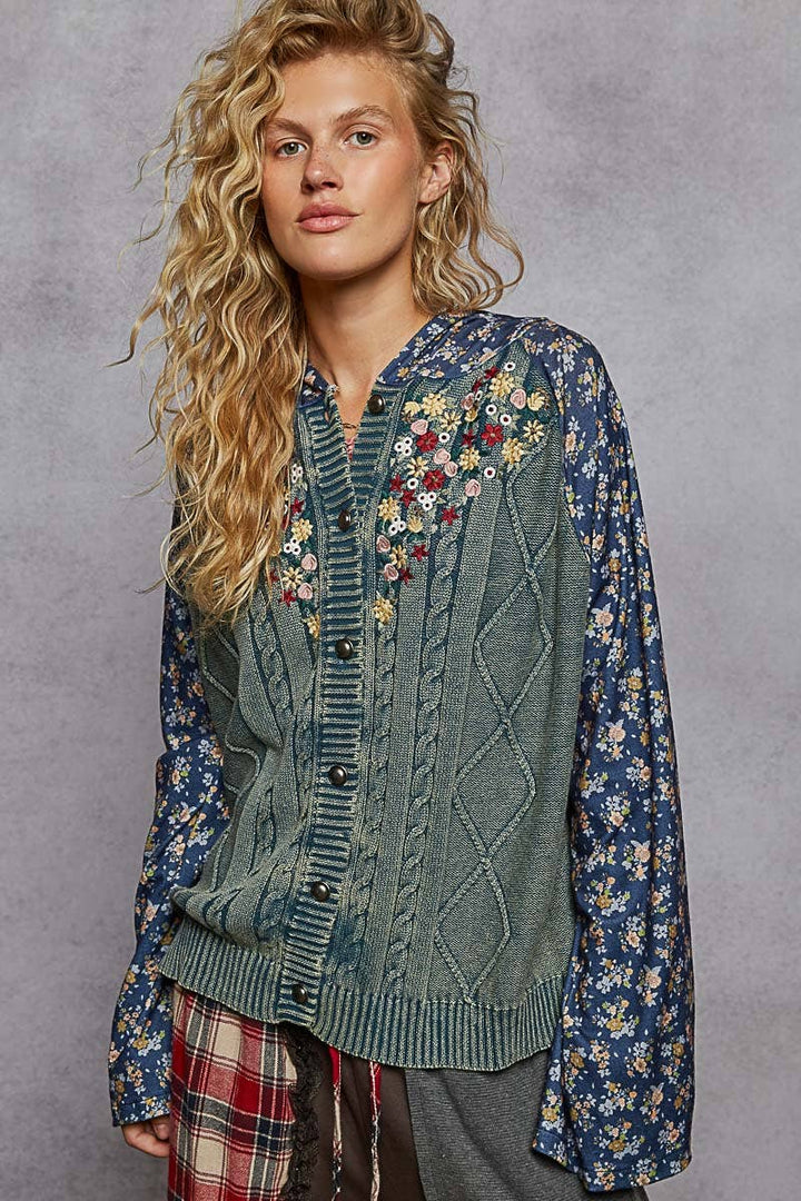 Embroidered Floral Hooded Sweater – Relaxed Boho Charm