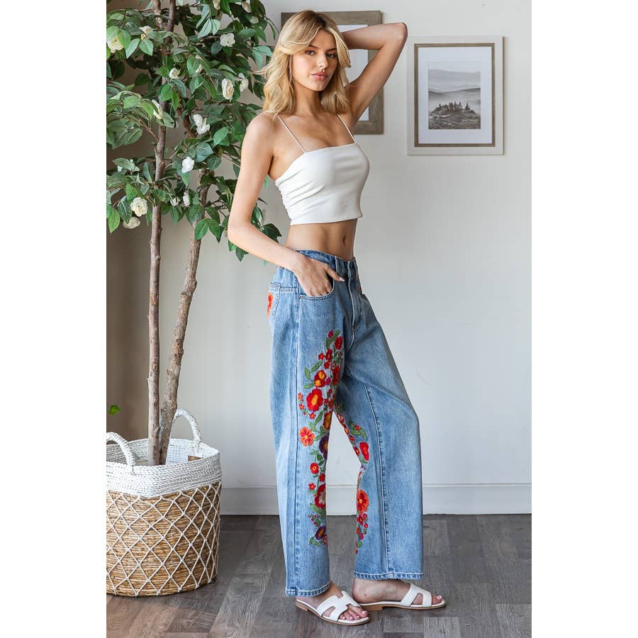 Flower Embroidered Jeans