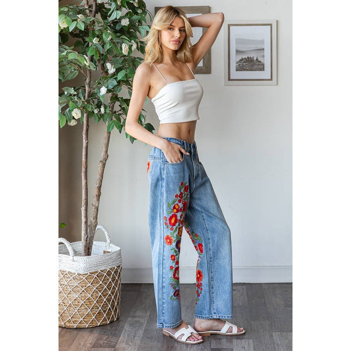 Flower Embroidered Jeans