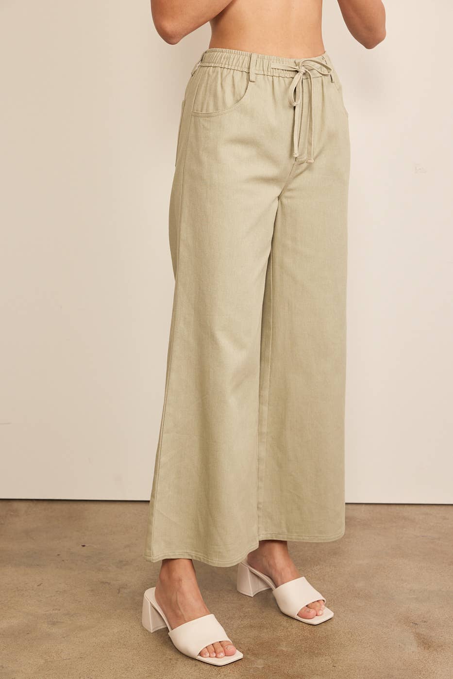 WIDE LEG DENIM PANTS WITH ELASTIC WAISTBAND