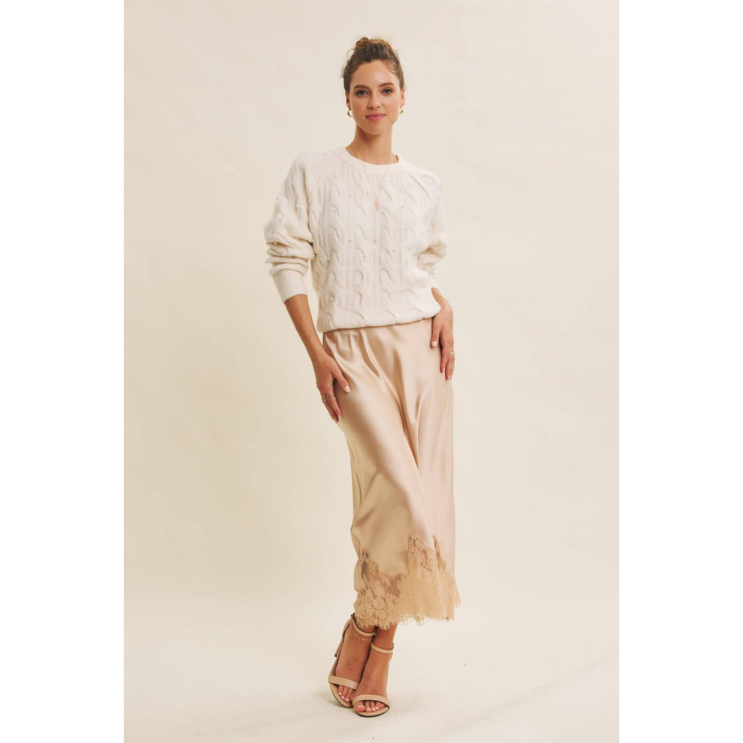 Pearl Embellished Wool Cable Knit Tunic – Conscious Glamour