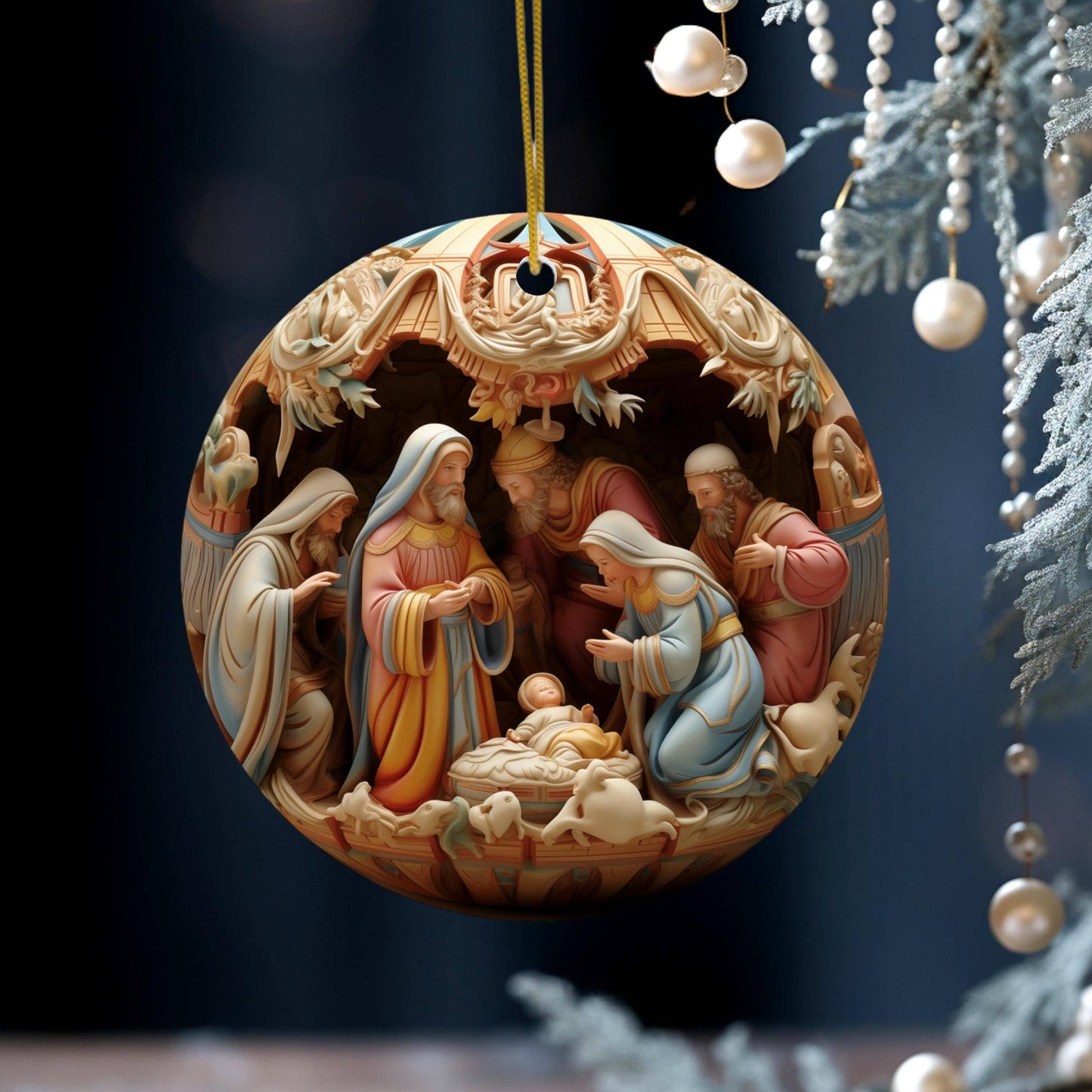 Christmas Nativity Ceramic Flat Disc Ornament,Religious Gift