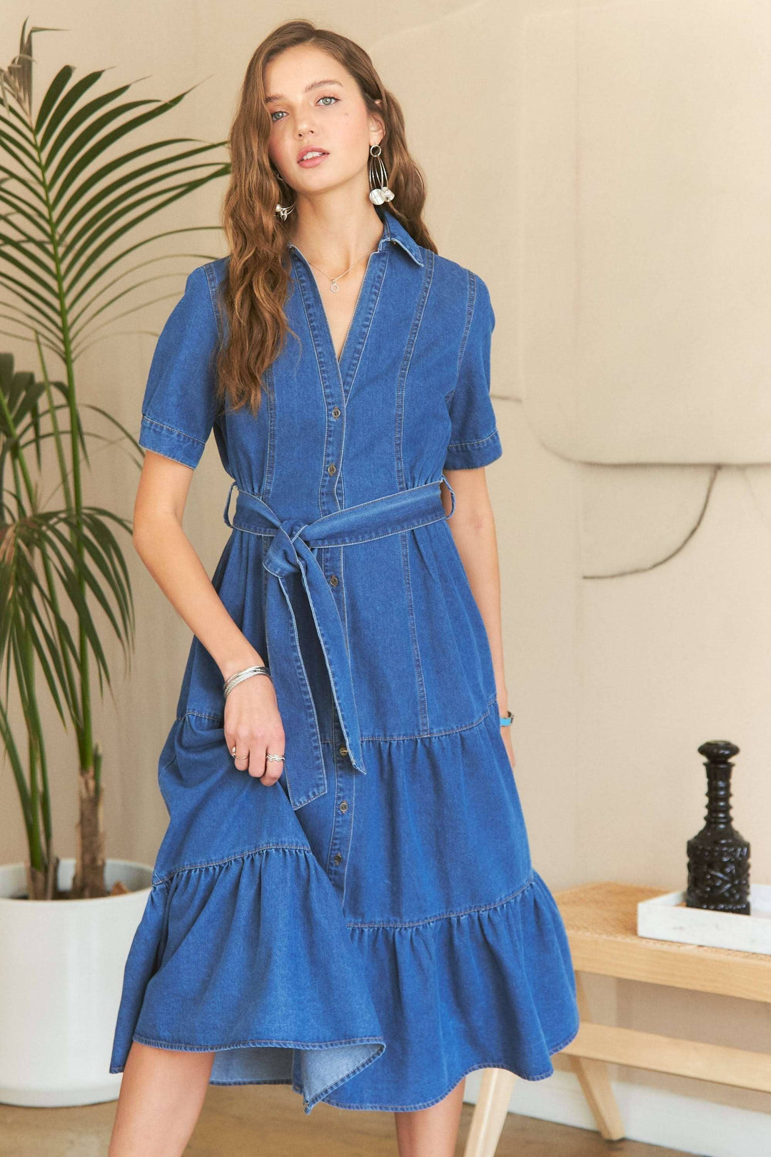 The Harper Belted Denim Midi Dress | Casual & Classic