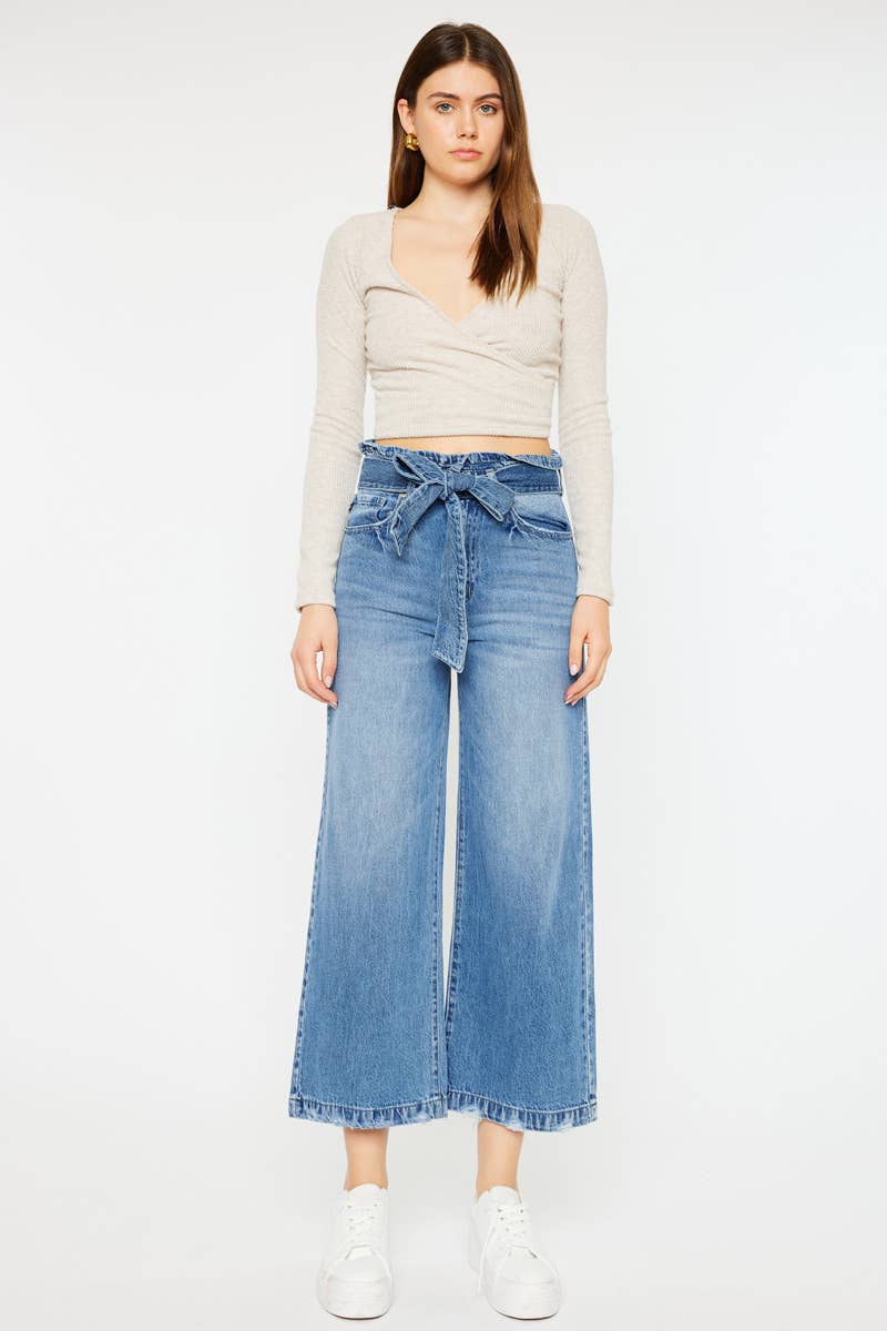 Aroly Ultra High Rise Belted Paperbag Wide Leg Jeans