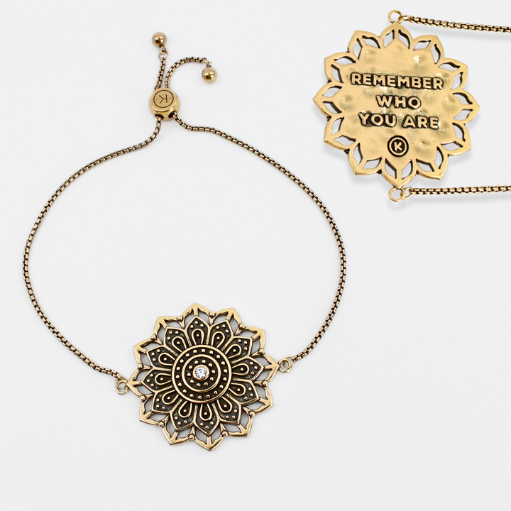 Remember Who You Are Crystal Mandala Slider Bracelet