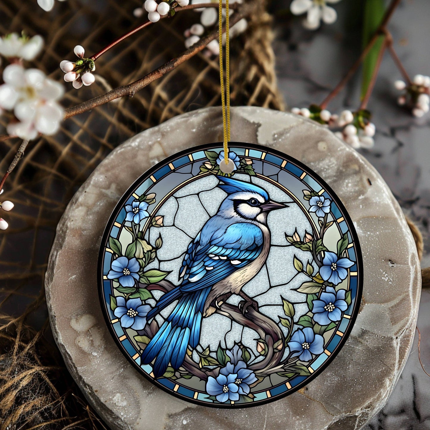 Bluejay Imitation Stained Glass Ceramic Ornament Keepsake