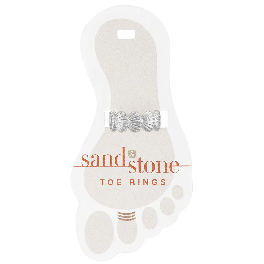 Silver fan shell toe ring on display card