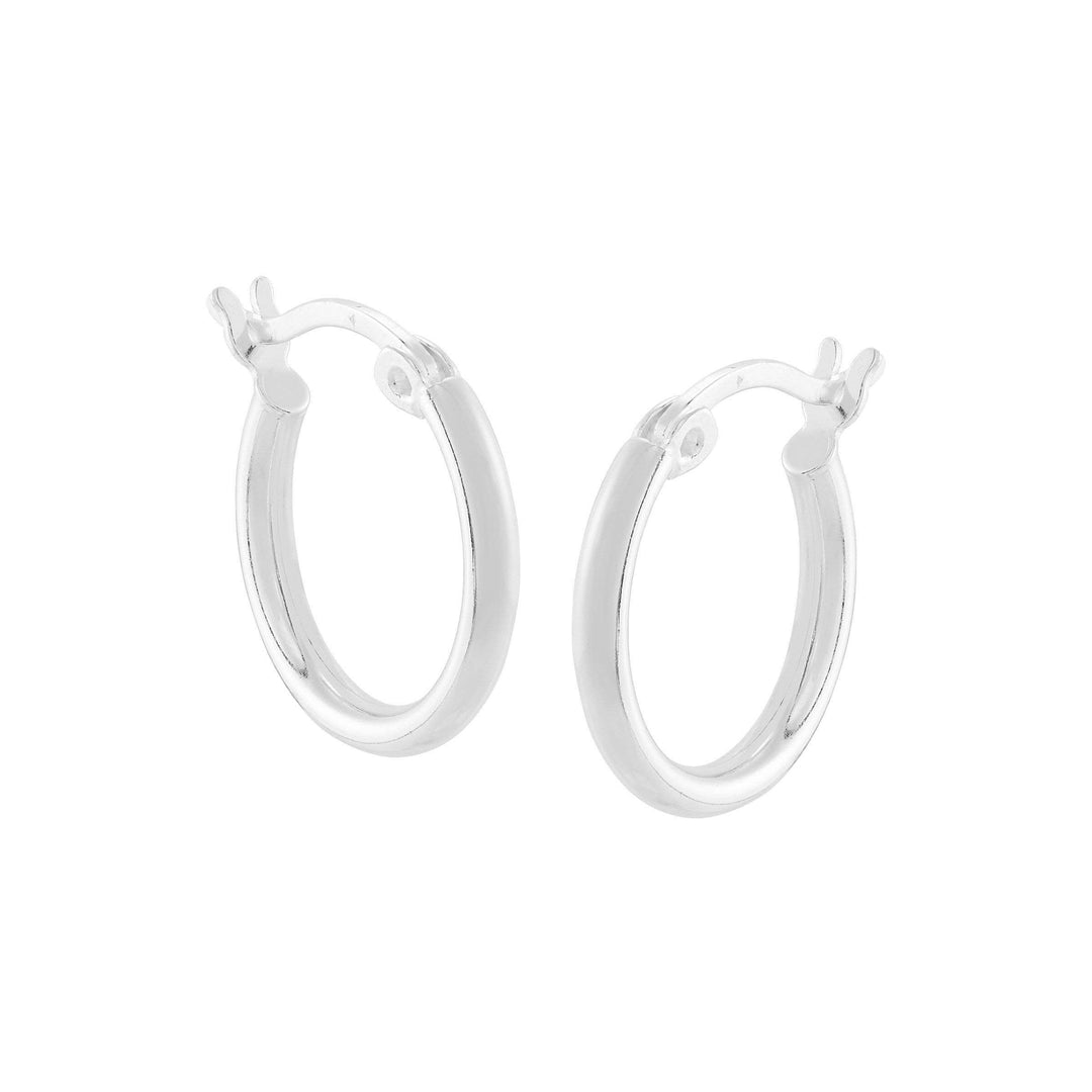 Small polished sterling silver hoop earrings with hinged closure