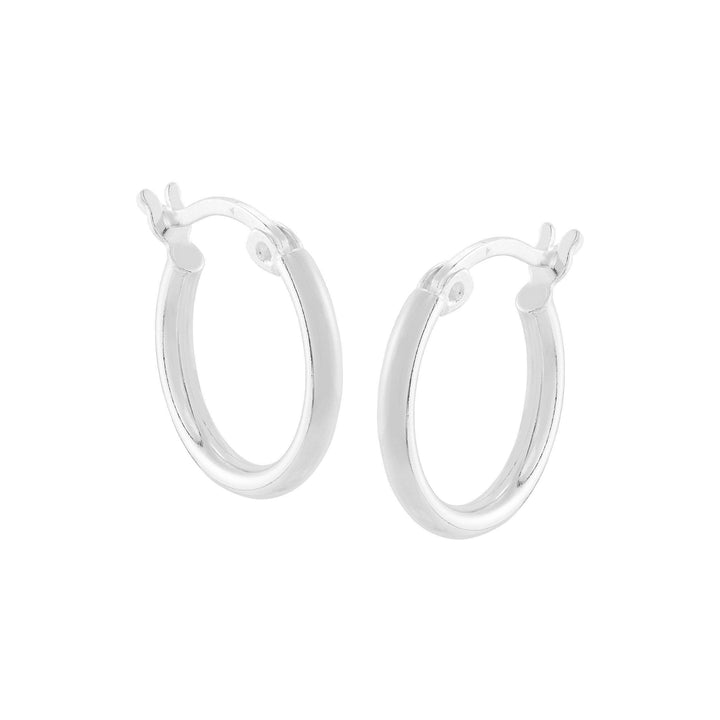 Small polished sterling silver hoop earrings with hinged closure