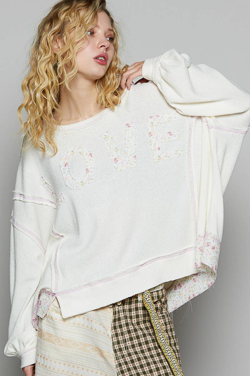 Round neck long sleeve LOVE solid top