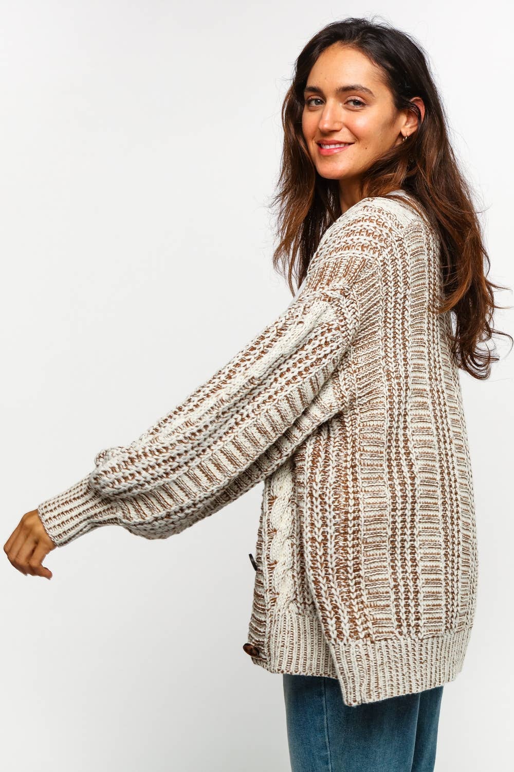 Two-Tone Cable Chunky Cardigan | Plus