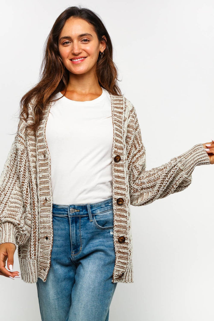 Two-Tone Cable Chunky Cardigan | Plus