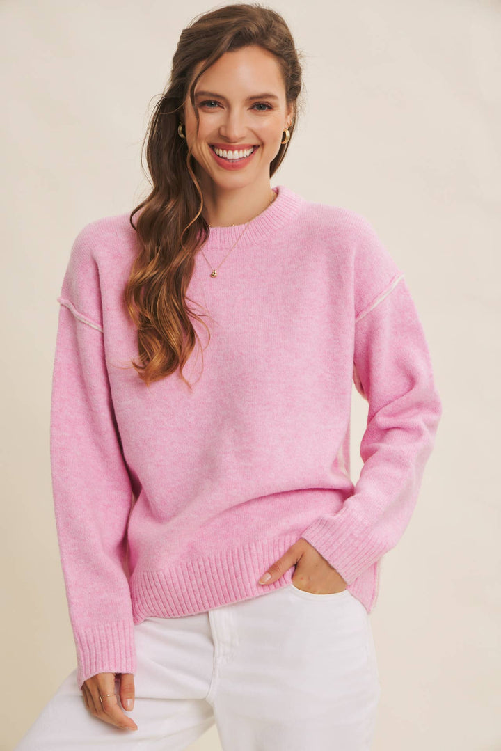 Contrast Seam Soft Knit Sweater | Relaxed Fit Pullover