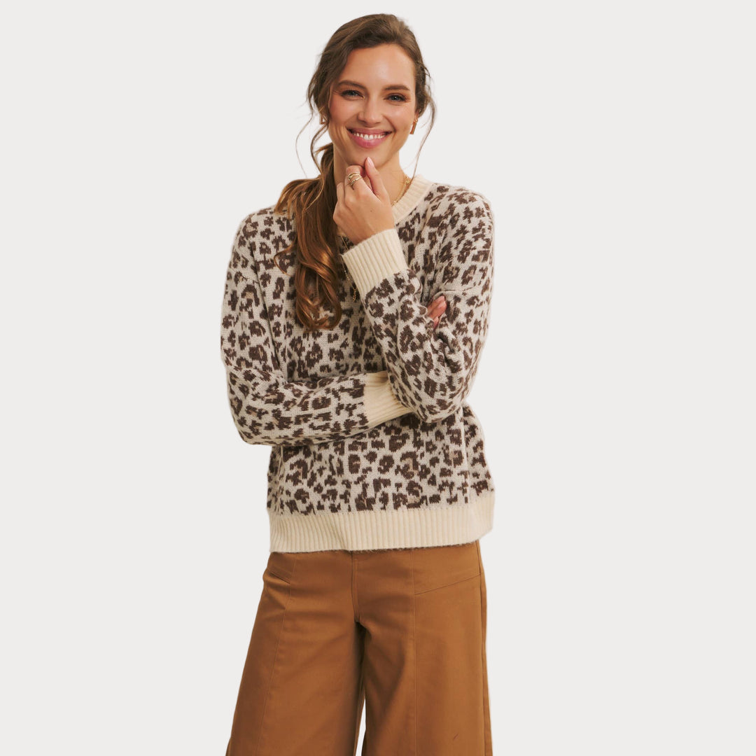 Leopard Print Crewneck Sweater | Cozy Animal Print Knit