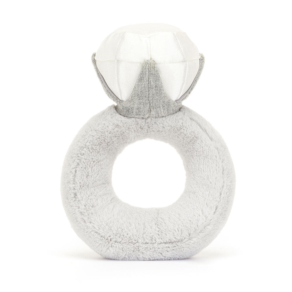Amuseables Diamond Ring back view showing the details of the ring with no face. It's soft grey fur and shiny white diamond she is sure to turn heads. 