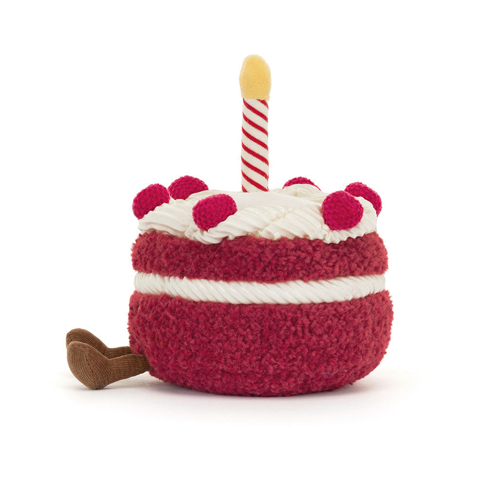 Jellycat Amuseables Cheri Cake plush with candle and frosting detail