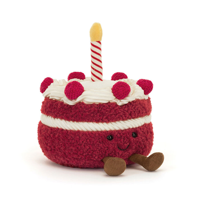 Jellycat Amuseables Cheri Cake plush with candle and frosting detail