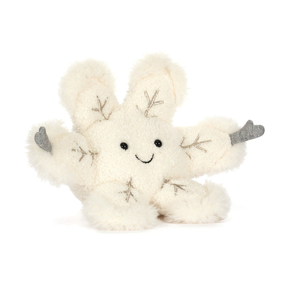 "Amuseables Snowflake plush with silver stitching and sparkly arms"