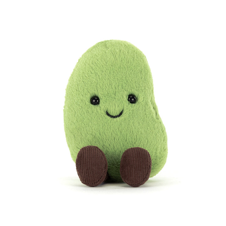 Amuseables Soyella Edamame Bean plush with soft green fur, smiling face, and brown corduroy feet
