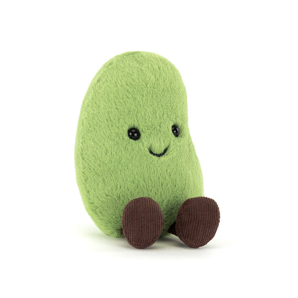 Amuseables Soyella Edamame Bean plush with soft green fur, smiling face, and brown corduroy feet