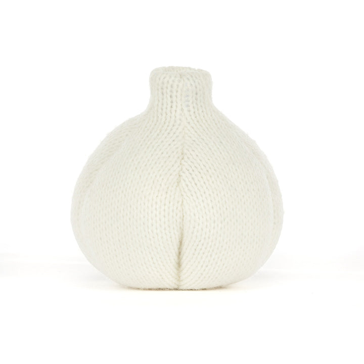 Jellycat Amuseables Garlic cream knitted garlic bulb plush with green corduroy feet and embroidered smile