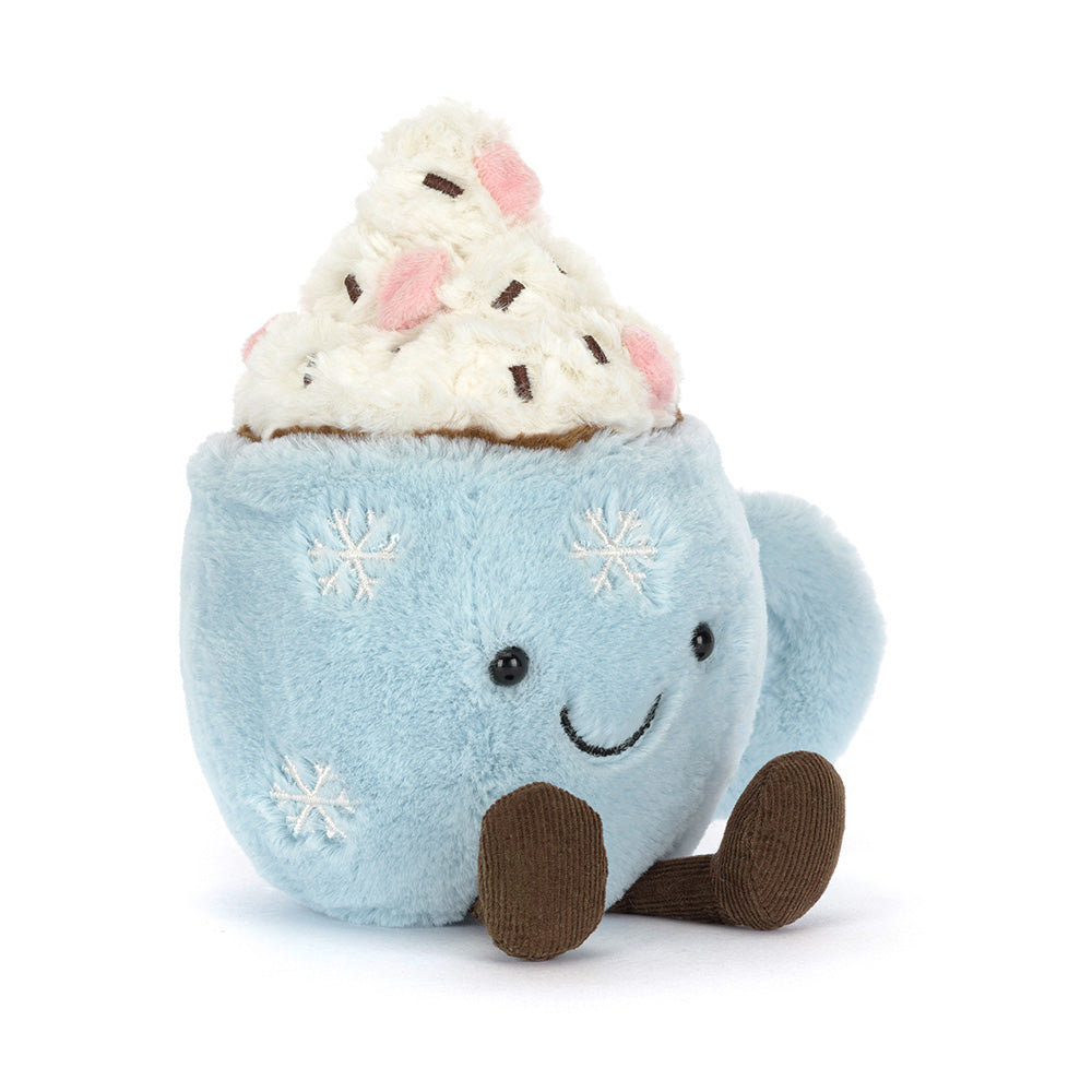 "Amuseables Hot Chocolate plush in blue mug with whipped cream and marshmallows"