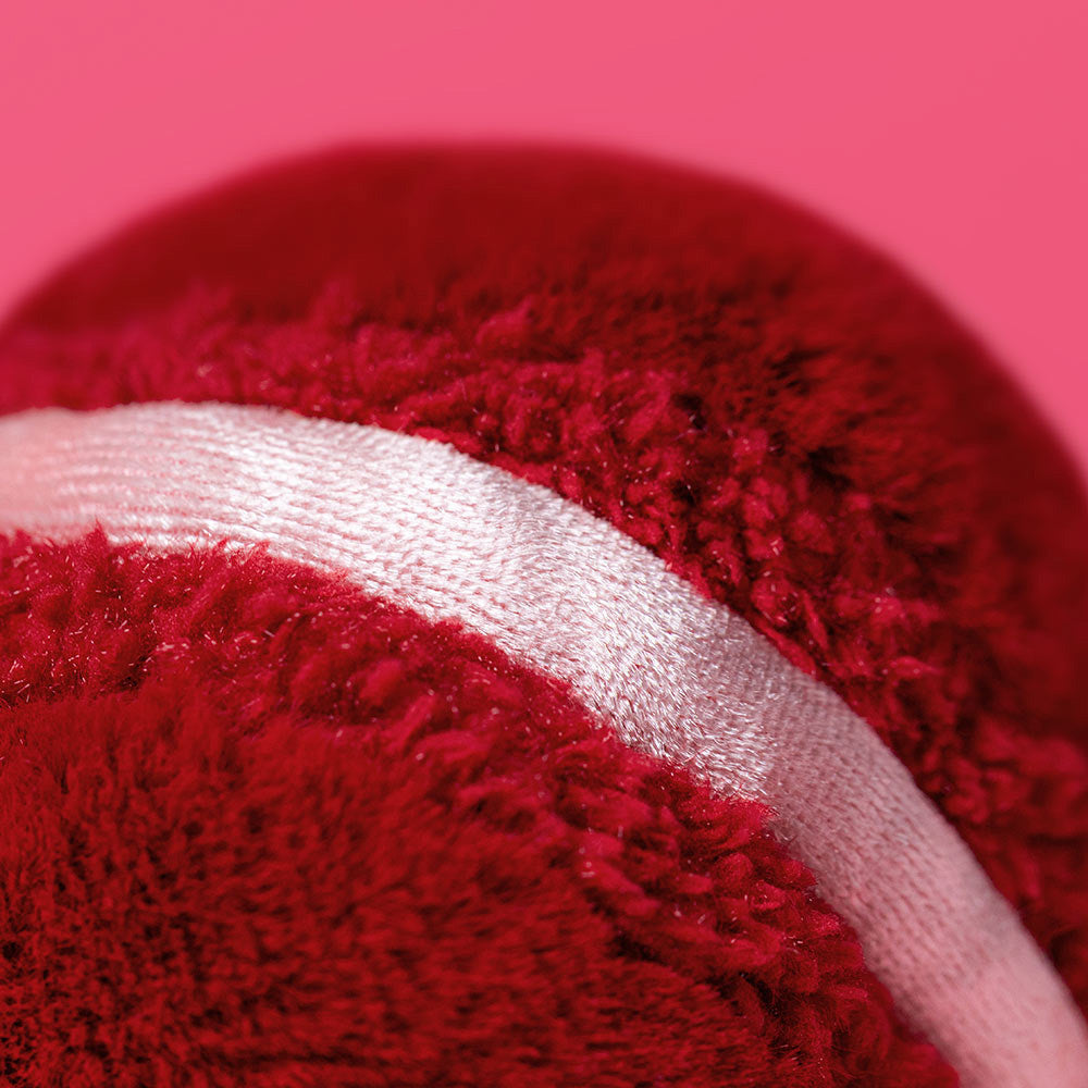 Closeip details of Jellycat Amuseables Arlette Heart Macaron plush with soft red heart shape & velvet pink filling