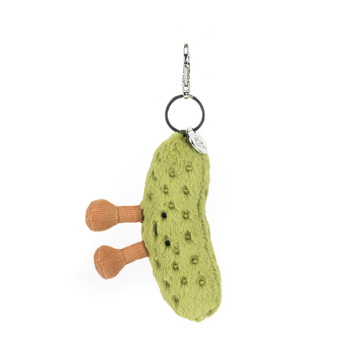 Plush pickle bag charm with clip and keyring attachment
