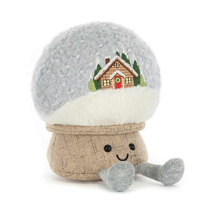 "Amuseables Snow Globe plush with embroidered cabin and silver feet"