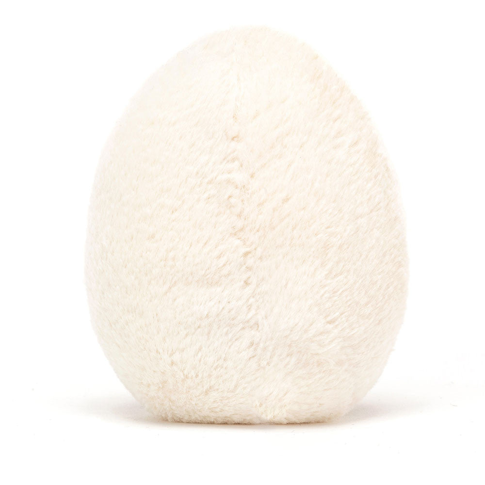 Jellycat Amuseables Happy Boiled Egg cream plush egg with smiling golden yellow yolk and brown corduroy feet