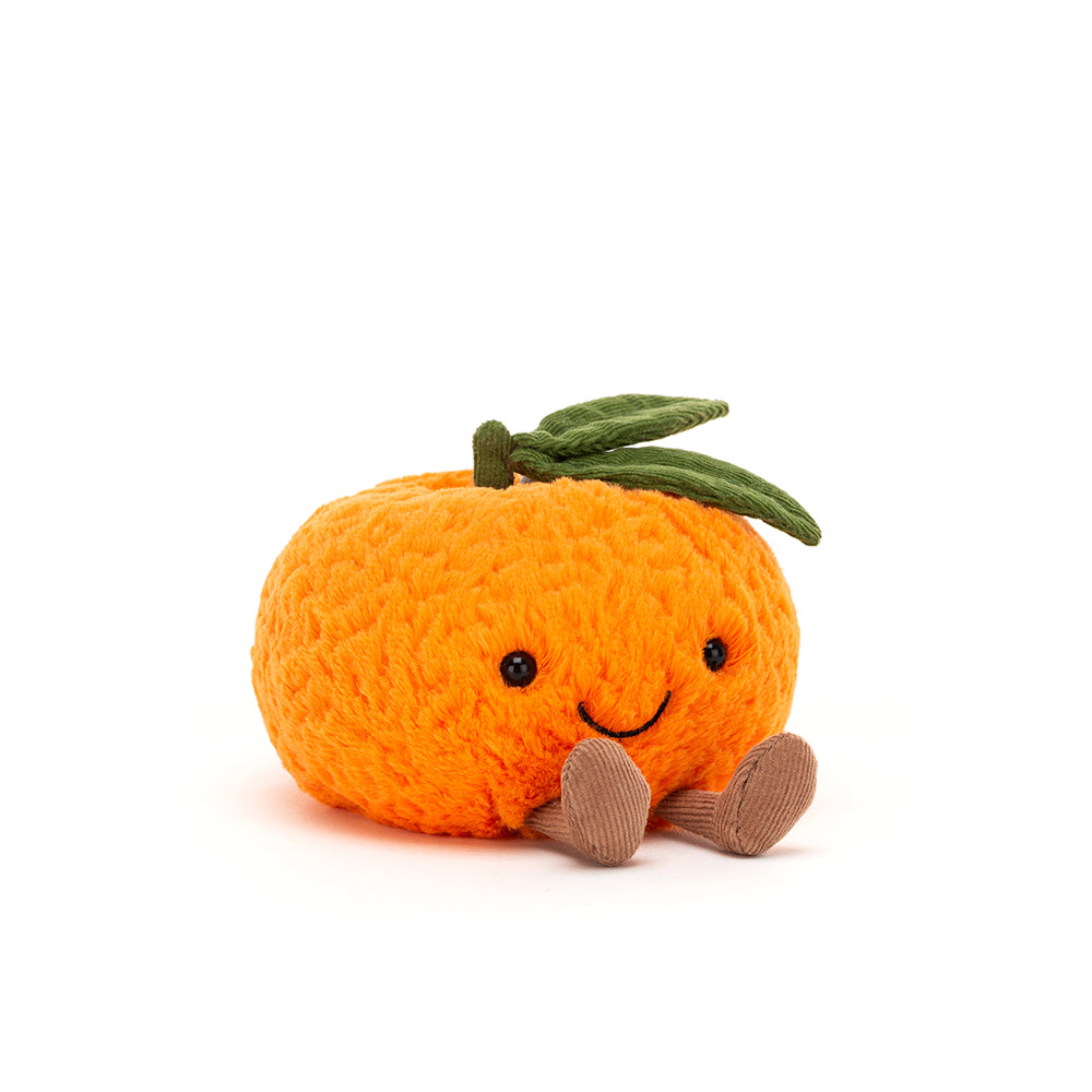 "Amuseables Clementine plush with green leaves and corduroy feet"