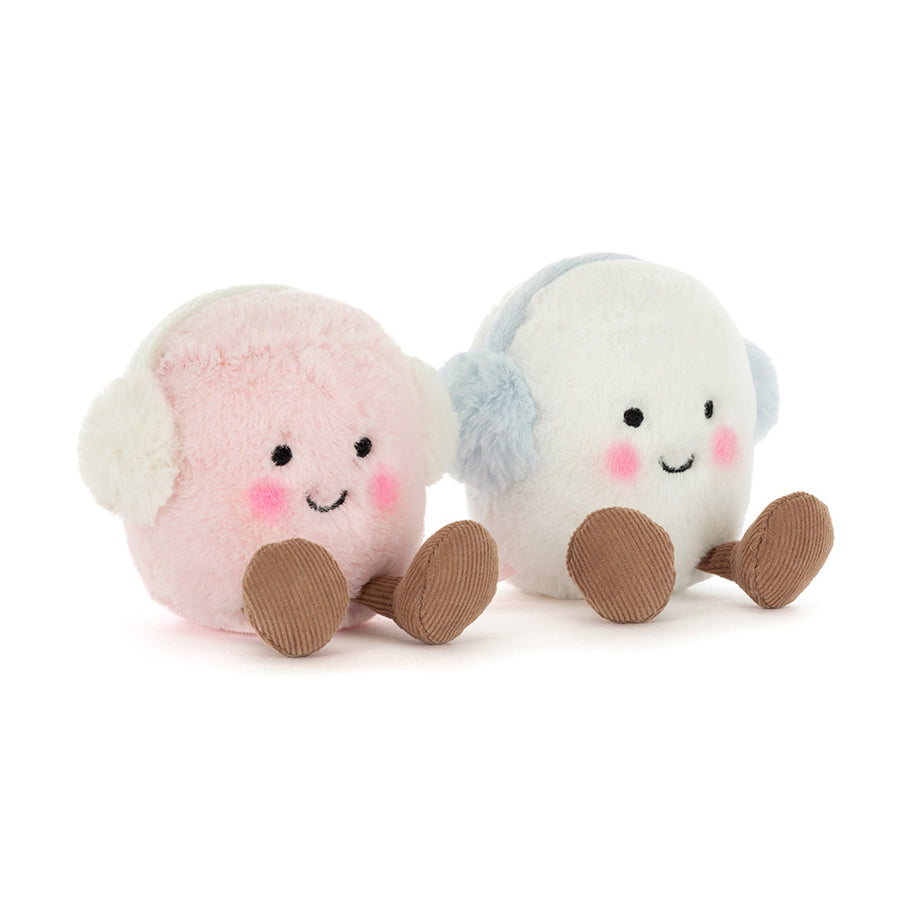 "Amuseables Toastie Pink and White Marshmallows plush duo with earmuffs"