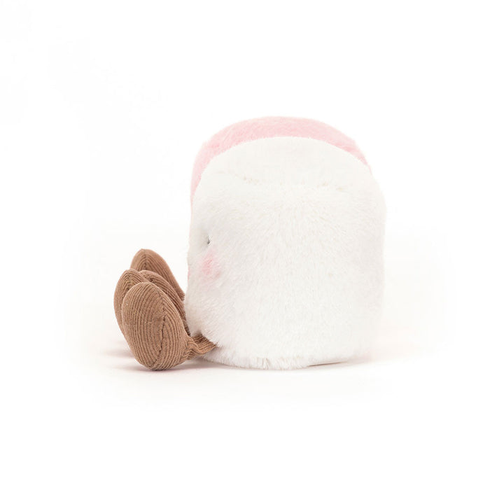 Amuseables Pink and White Marshmallows side view featuring profile of the white marshmallow with a slight shadow of the pink peeking over the top.