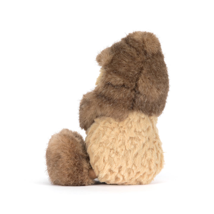 Jellycat Amuseables Peanut Yeti Outfit plush dressed in a fluffy brown and cream Yeti costume with oversized fuzzy feet.