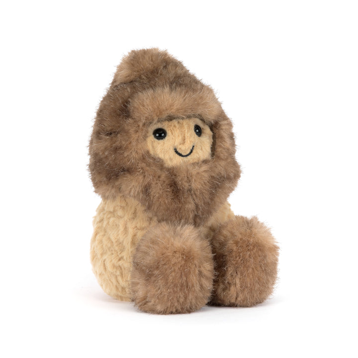 Jellycat Amuseables Peanut Yeti Outfit plush featuring a smiling peanut dressed in a fluffy brown and cream Yeti costume with oversized fuzzy feet.