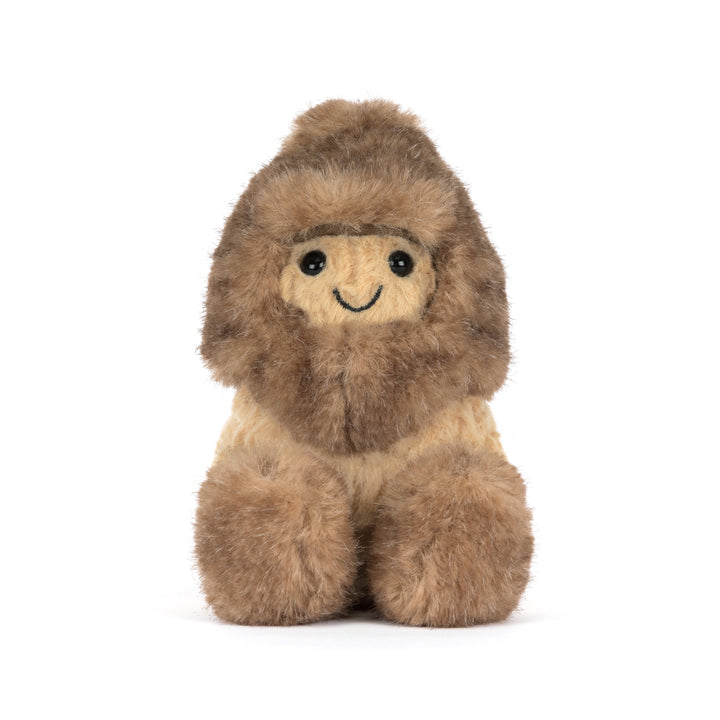 Jellycat Amuseables Peanut Yeti Outfit plush featuring a smiling peanut dressed in a fluffy brown and cream Yeti costume with oversized fuzzy feet.