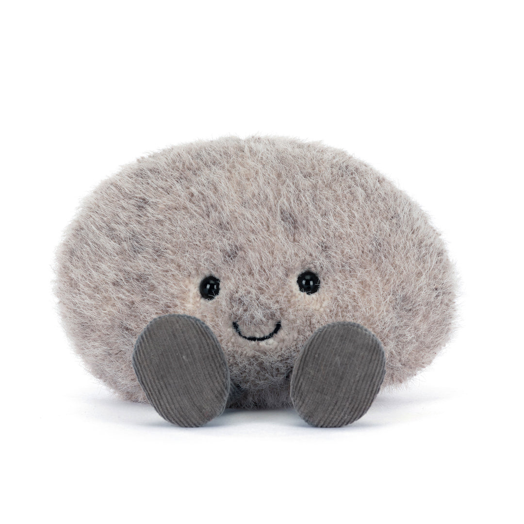 amuseables pebble plush in soft grey tones with smiling face and cord legs
