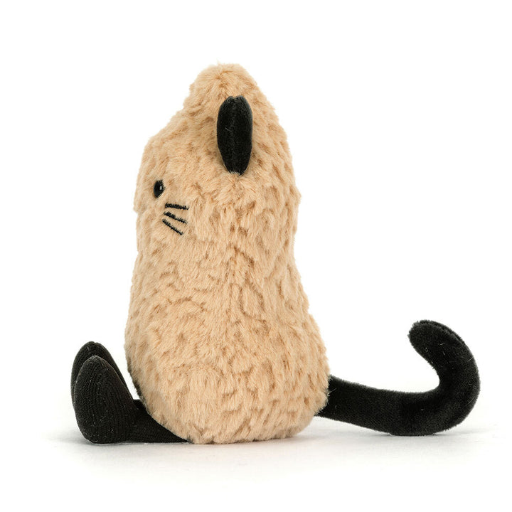 Jellycat Amuseables Peanut Cat golden tan plush peanut with black cat ears whiskers paws and curled tail