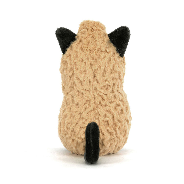 Jellycat Amuseables Peanut Cat golden tan plush peanut with black cat ears whiskers paws and curled tail