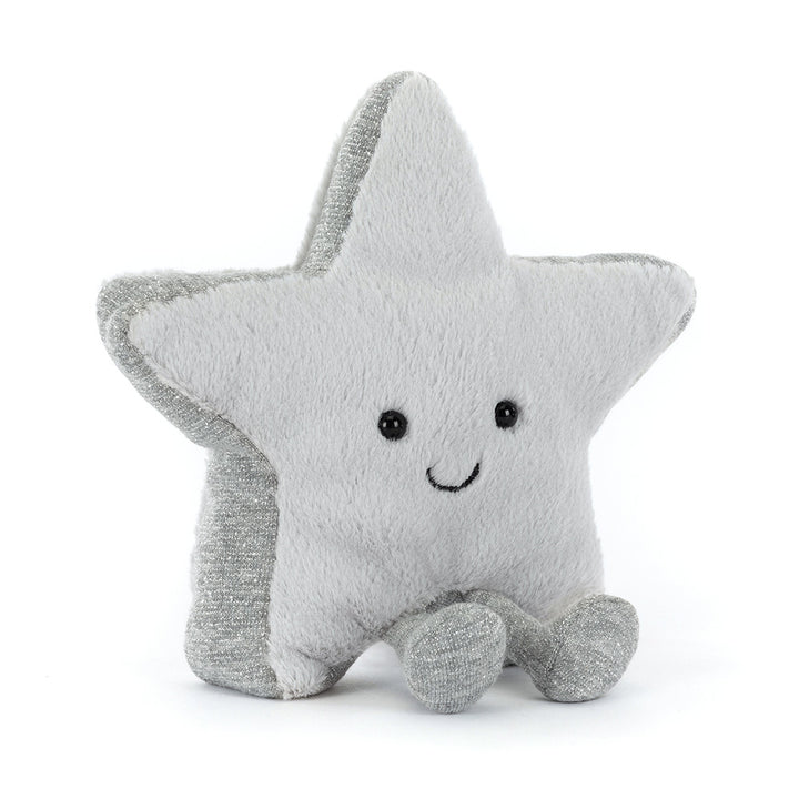 "Amuseables Silver Star plush with sparkly details and smiling face"
