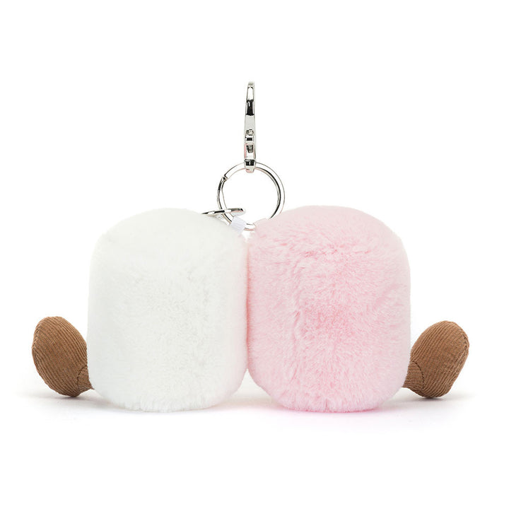 Amuseables Pair of Marshmallows Bag Charm back  view featuring clip and toasty backside of this fluffy pink & white duo.