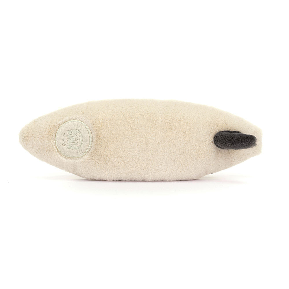 Jellycat Amuseables Sports Surfboard from behind, featuring the brand's signature logo sewn into the back. 