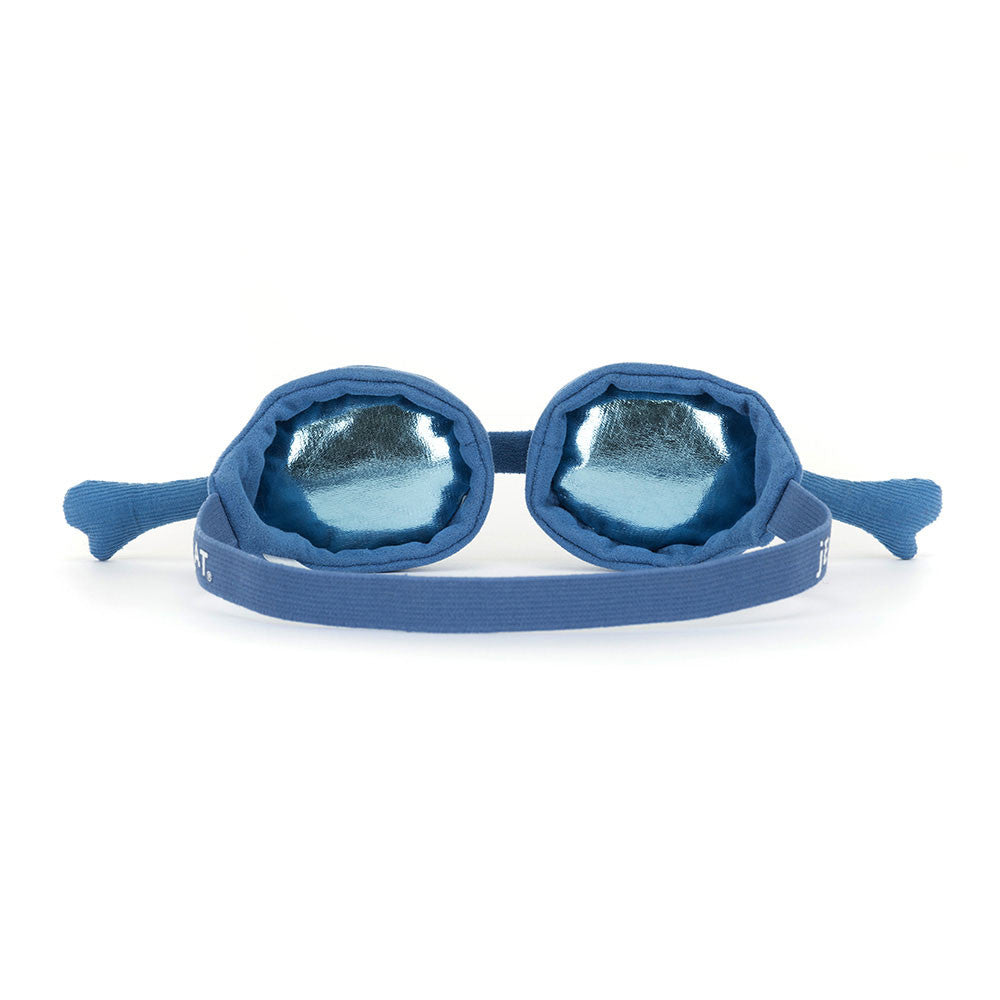 Amuseables Sports Swimming Goggles
 rear view shows off the shiny google lens, blue frame, arms & strap. 